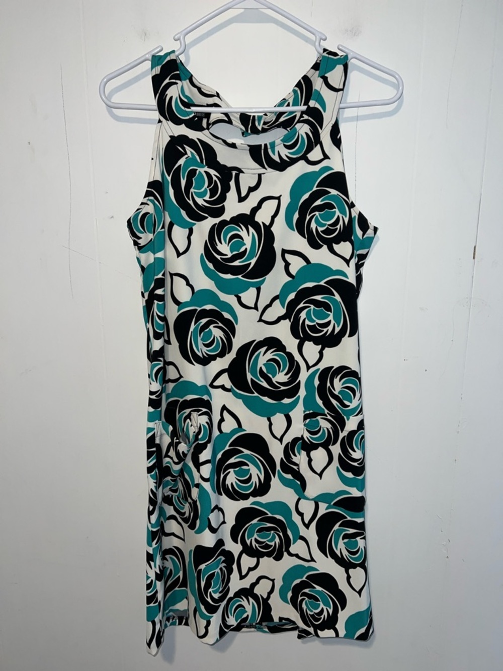 AGB Teal, Black and Cream Floral Mini Dress Size 12 04142611